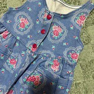 Vintage Healthtex Blue Overalls with Pink Floral Accents
